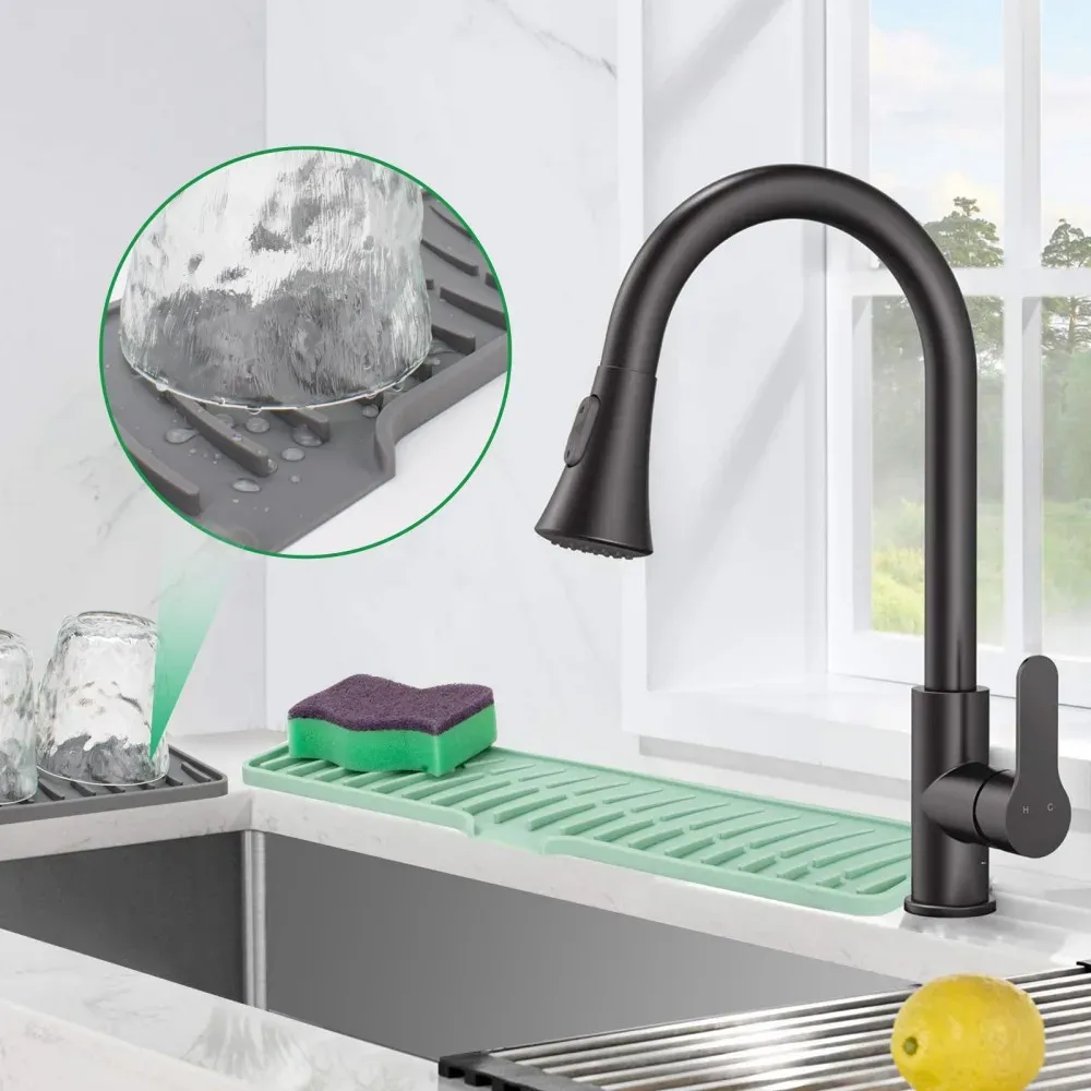 Tapis de séchage en silicone antidérapant à drainage incliné pour évier et robinet 3
