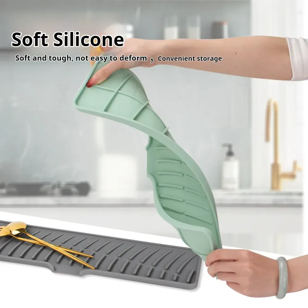 Tapis de séchage en silicone antidérapant à drainage incliné pour évier et robinet 2