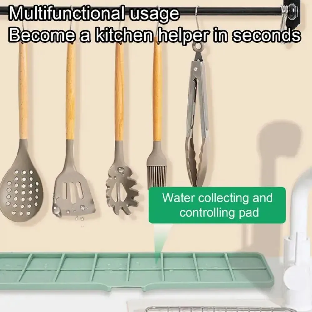 Tapis de séchage en silicone antidérapant à drainage incliné pour évier et robinet 4