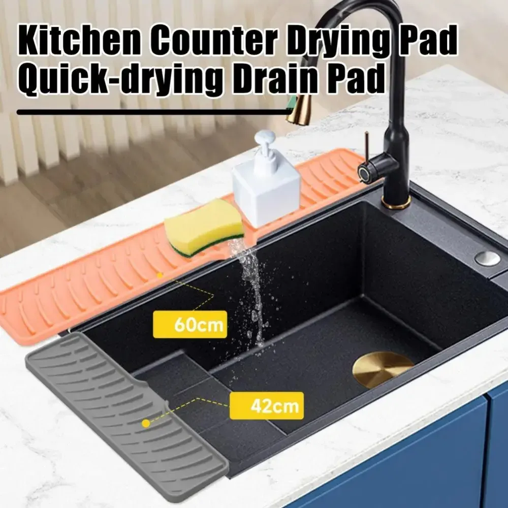 Tapis de séchage en silicone antidérapant à drainage incliné pour évier et robinet 5