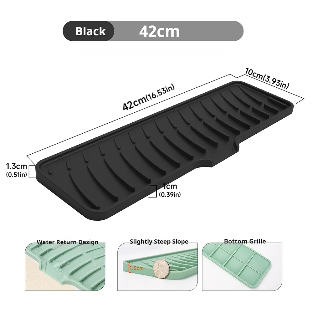 Tapis de séchage en silicone antidérapant à drainage incliné pour évier et robinet 7