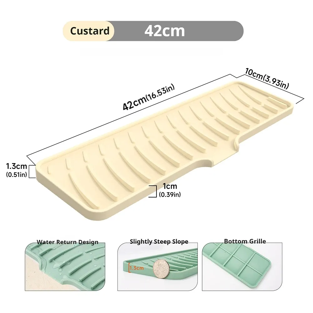 Tapis de séchage en silicone antidérapant à drainage incliné pour évier et robinet 10