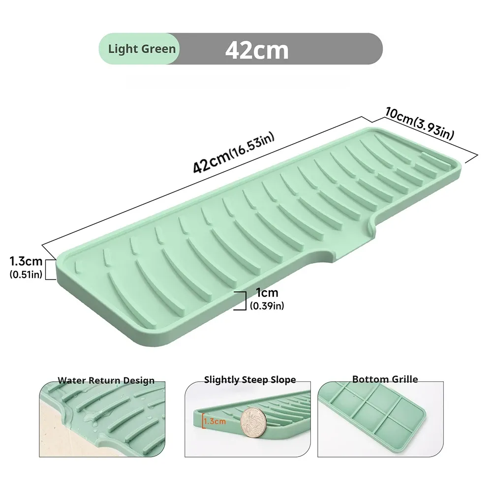 Tapis de séchage en silicone antidérapant à drainage incliné pour évier et robinet 9