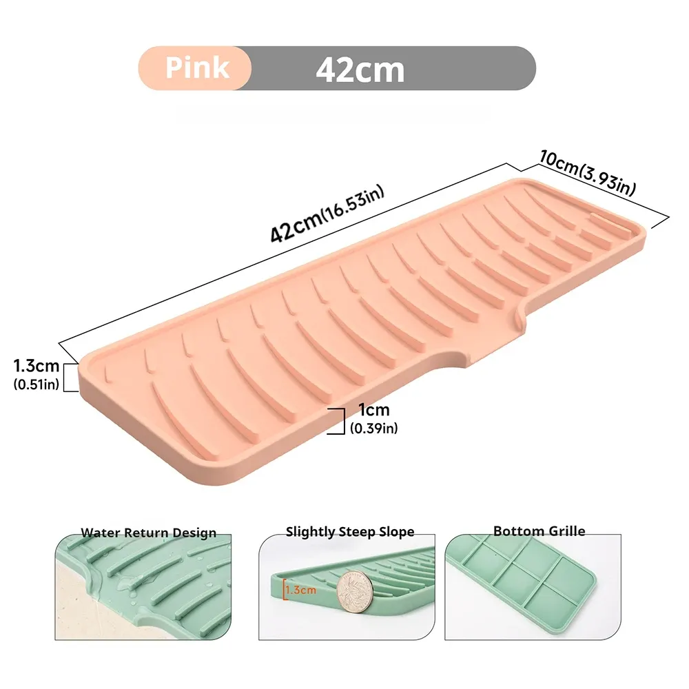 Tapis de séchage en silicone antidérapant à drainage incliné pour évier et robinet 12
