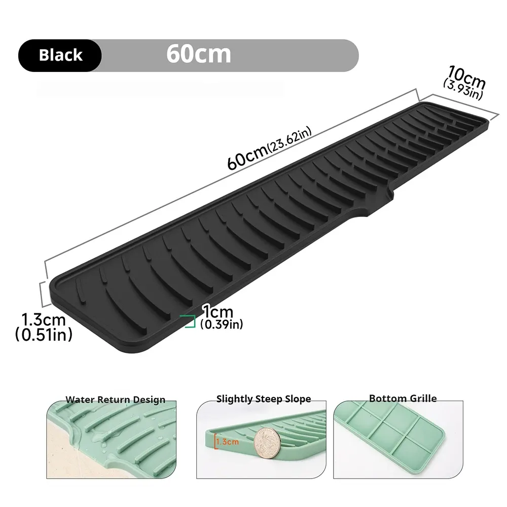 Tapis de séchage en silicone antidérapant à drainage incliné pour évier et robinet 13