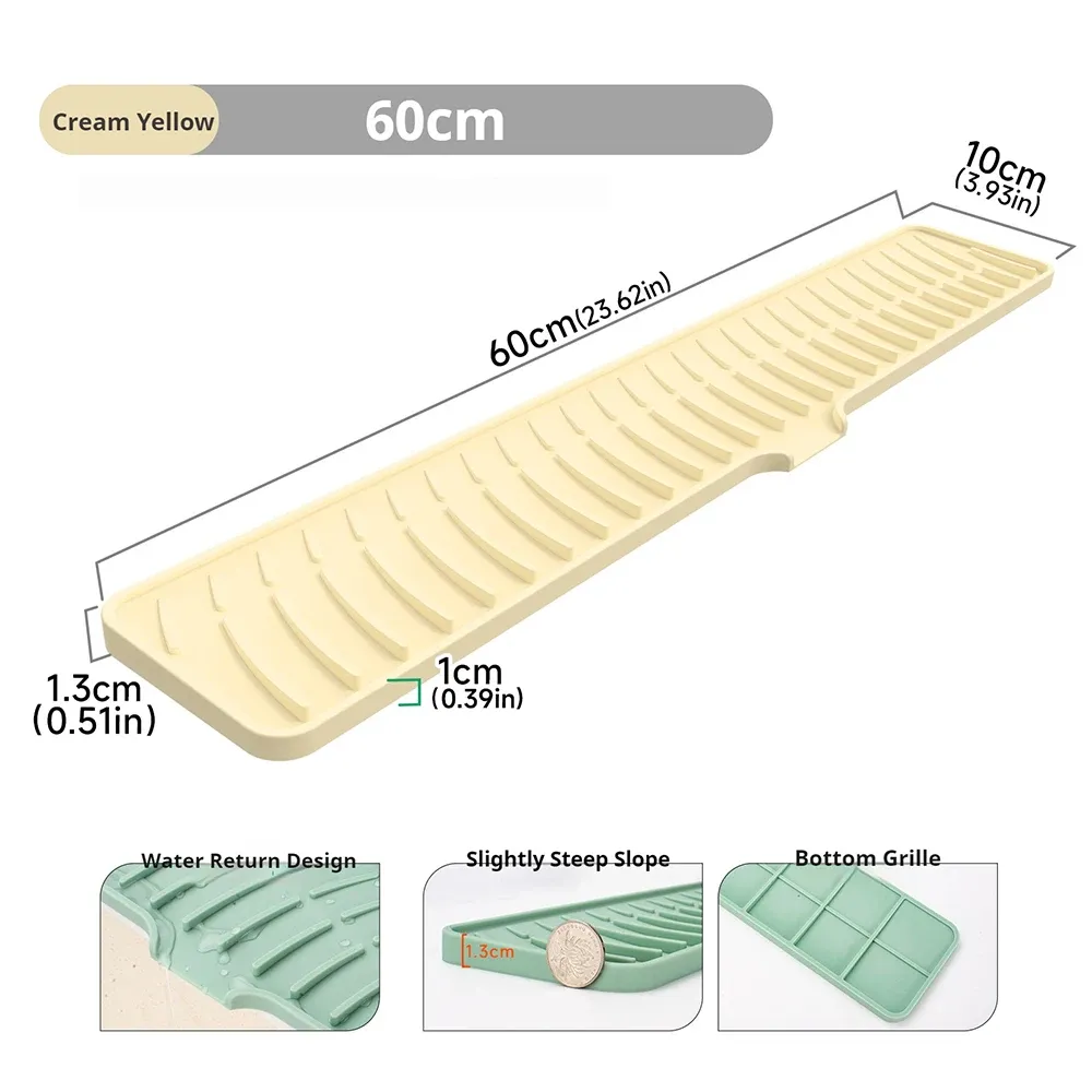 Tapis de séchage en silicone antidérapant à drainage incliné pour évier et robinet 16