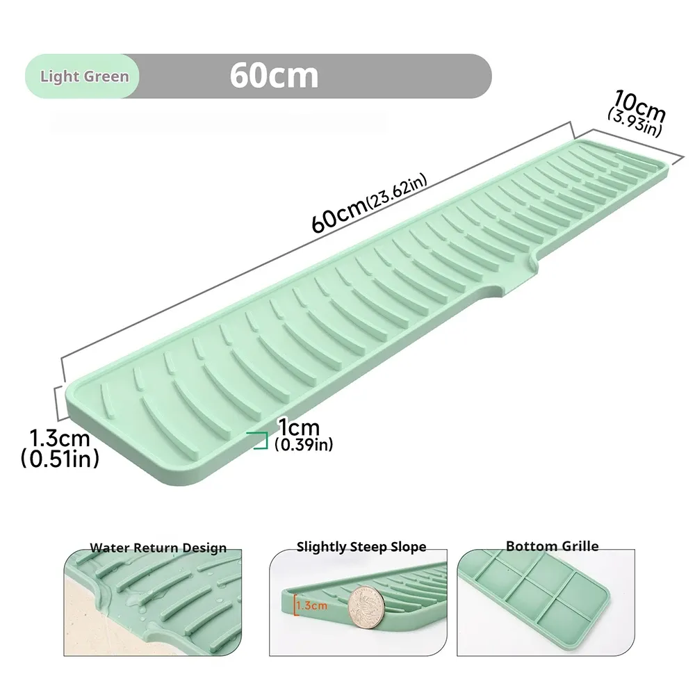 Tapis de séchage en silicone antidérapant à drainage incliné pour évier et robinet 15
