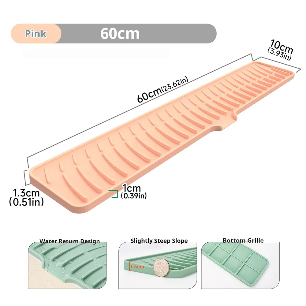 Tapis de séchage en silicone antidérapant à drainage incliné pour évier et robinet 17