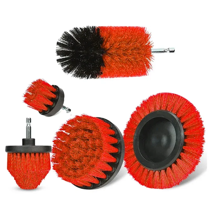 Kit de brosses rondes en nylon rouge pour perceuse, adaptées aux tapis, vitres et pneus (lot de 3 ou 5 pièces) 2