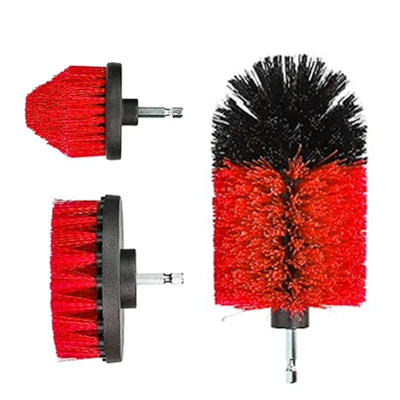 Kit de brosses rondes en nylon rouge pour perceuse, adaptées aux tapis, vitres et pneus (lot de 3 ou 5 pièces) 8