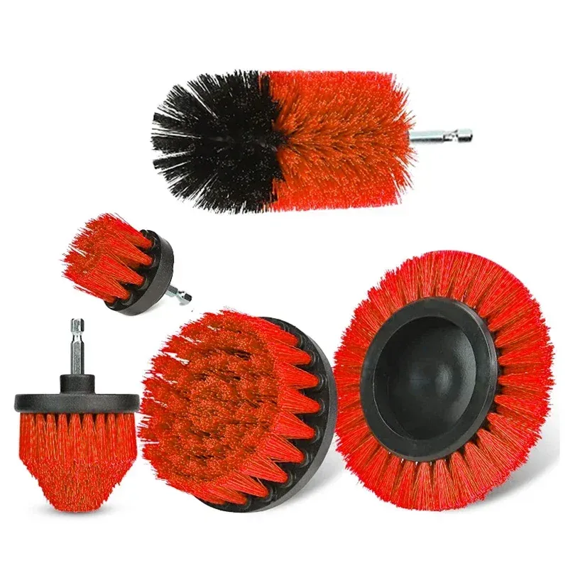 Kit de brosses rondes en nylon rouge pour perceuse, adaptées aux tapis, vitres et pneus (lot de 3 ou 5 pièces) 7