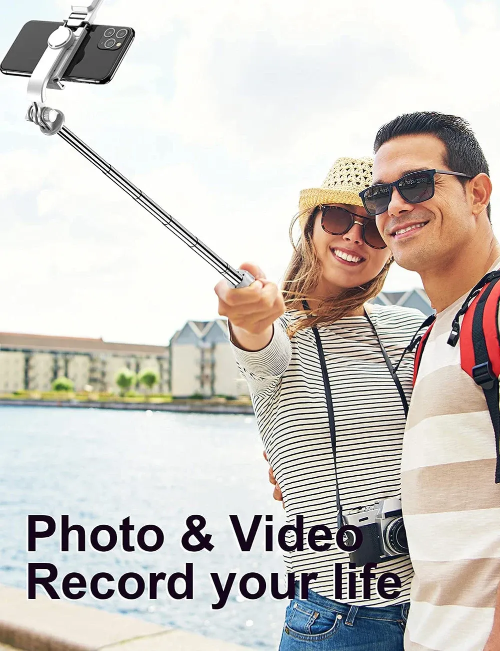 Perche à selfie Bluetooth sans fil avec trépied portable pliable, lumière de remplissage intégrée et télécommande pour smartphone Android et iPhone 6