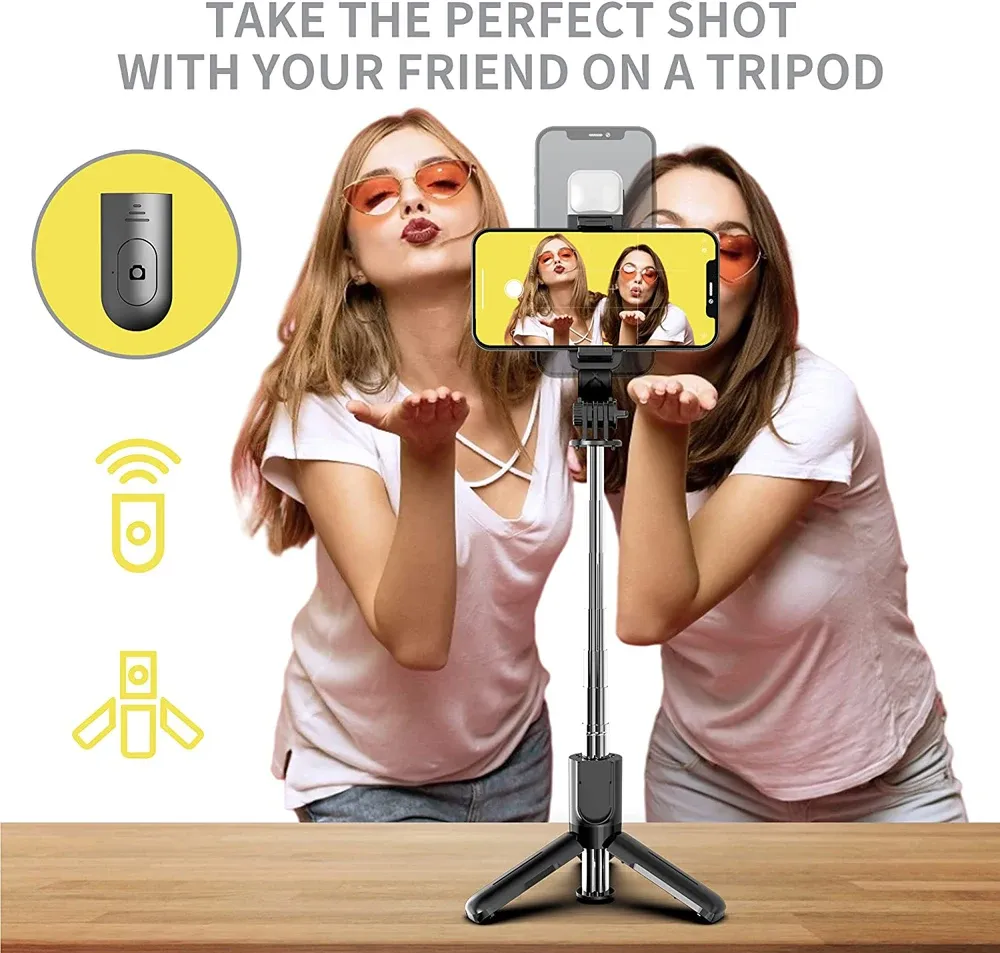 Perche à selfie Bluetooth, détail de la lumière de remplissage