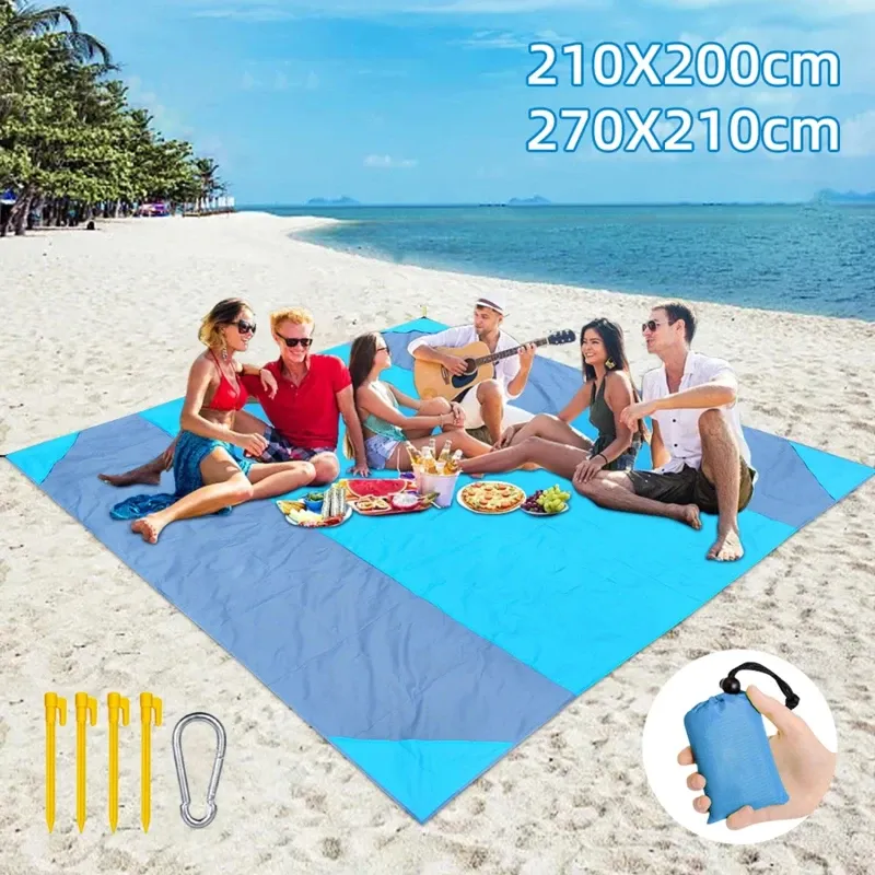 Tapis de plage imperméable extra large, couverture de camping d'extérieur pliable, tapis de pique-nique léger et portable sans sable 2