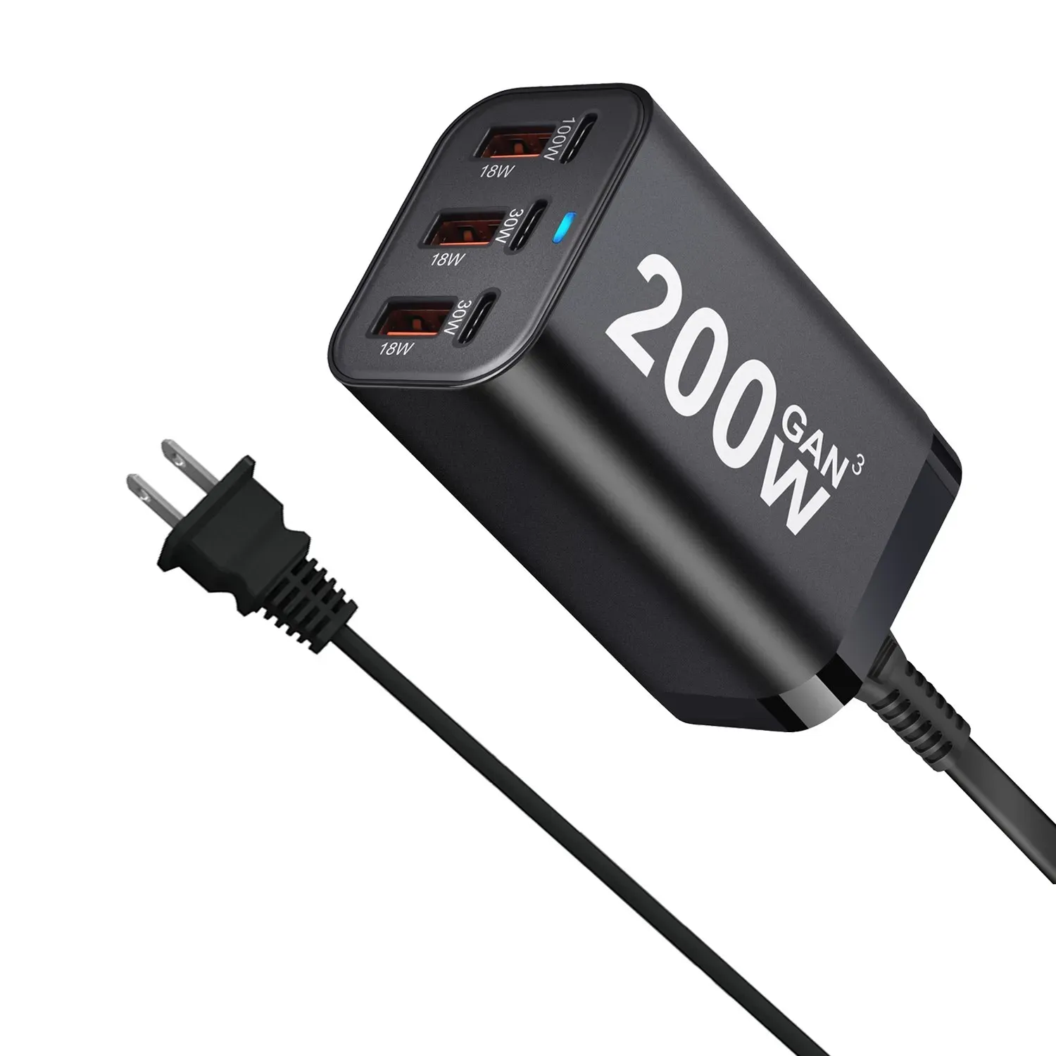 Chargeur USB-C rapide 200 W à 6 ports, technologie GaN, adaptateur secteur compatible iPhone 14/13/12 et Samsung Galaxy S23/S22/S21 2