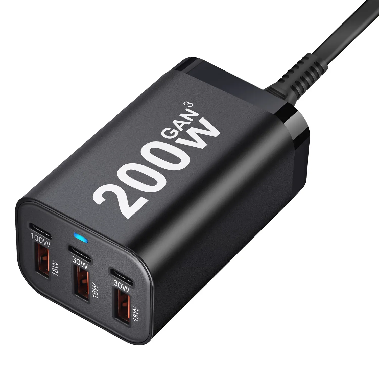 Chargeur USB-C rapide 200 W à 6 ports, technologie GaN, adaptateur secteur compatible iPhone 14/13/12 et Samsung Galaxy S23/S22/S21 4