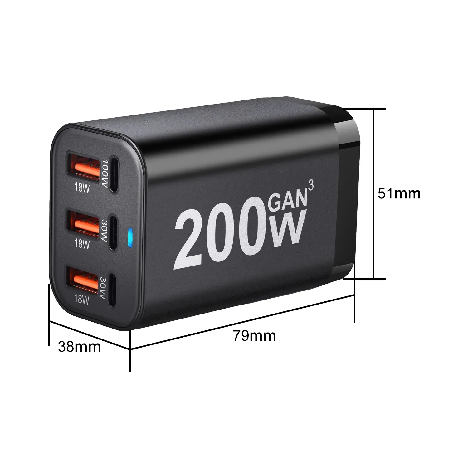 Chargeur USB-C rapide 200 W à 6 ports, technologie GaN, adaptateur secteur compatible iPhone 14/13/12 et Samsung Galaxy S23/S22/S21 6