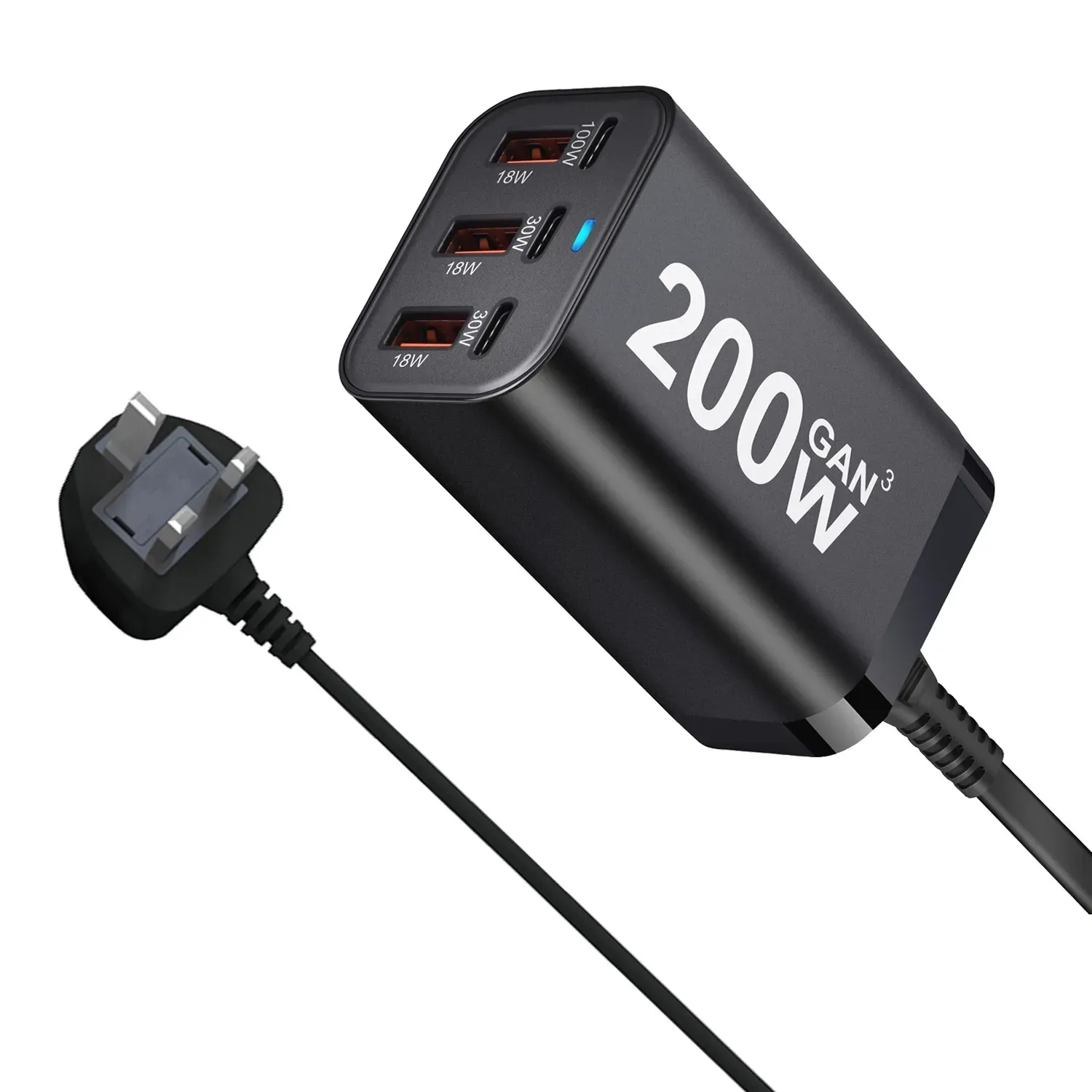 Chargeur USB-C rapide 200 W à 6 ports, technologie GaN, adaptateur secteur compatible iPhone 14/13/12 et Samsung Galaxy S23/S22/S21 9
