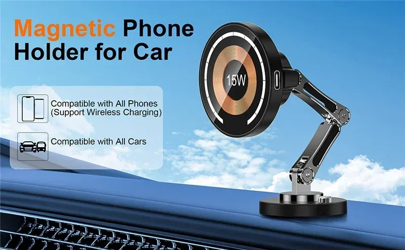 Support magnétique sans fil installé dans une voiture