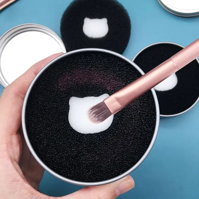 Éponge de nettoyage au charbon actif pour pinceaux de maquillage avec boîte - Image 1