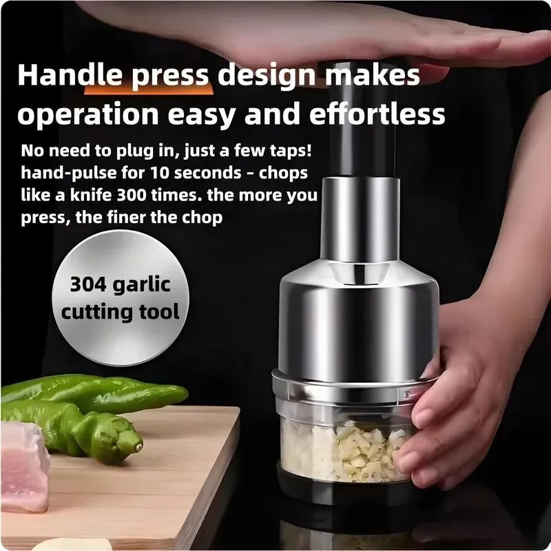 Hachoir manuel vertical pour ail, oignon, noix et légumes avec récipient de rangement 4