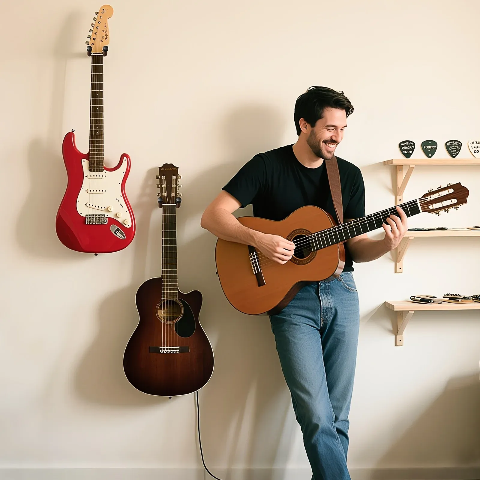 Support mural pour guitare en bois de zèbre