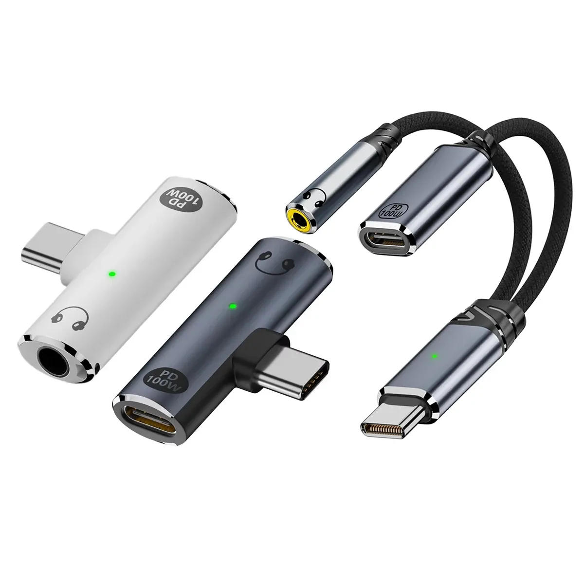 Adaptateur USB-C vers Jack 3,5 mm 2 en 1 avec charge rapide PD 100 W pour casque audio, compatible ordinateur portable et smartphone