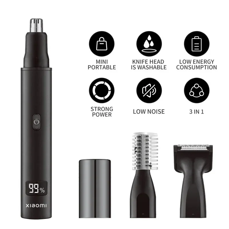 Tondeuse électrique 3-en-1 Mijia pour homme : nez, oreilles, barbe, pattes et sourcils, sans douleur, rechargeable 5