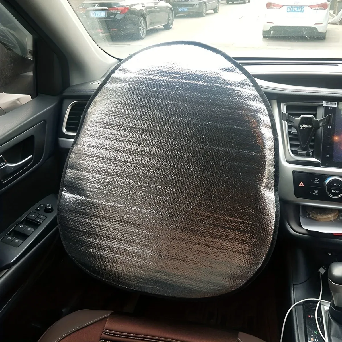Pare-soleil pour volant de voiture, double épaisseur, pliable, protection solaire anti-UV, couverture de volant, argent - Image 1