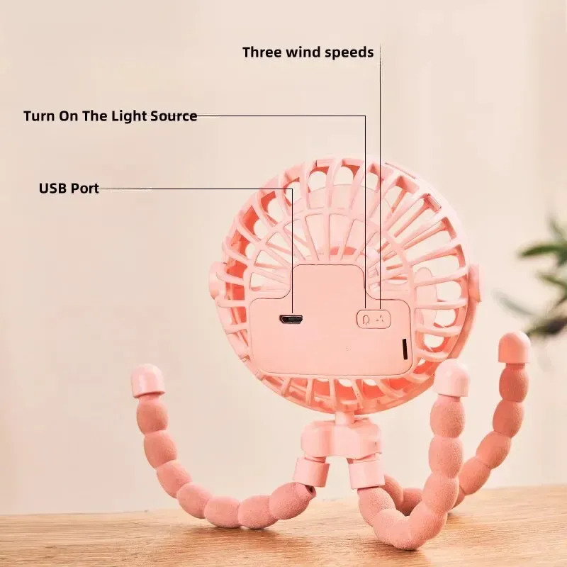 Mini ventilateur poulpe portable rechargeable par USB 3