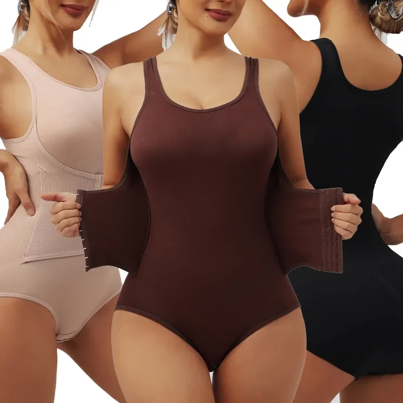 Combinaison de gaine pour femme avec fermeture éclair, ceinture ventre gainante, entrejambe à pression et corset amincissant - Image 1