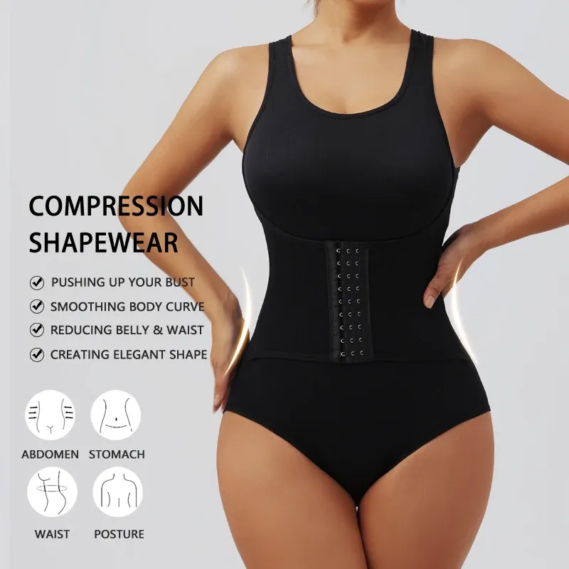 Combinaison de gaine pour femme avec fermeture éclair, ceinture ventre gainante, entrejambe à pression et corset amincissant 5