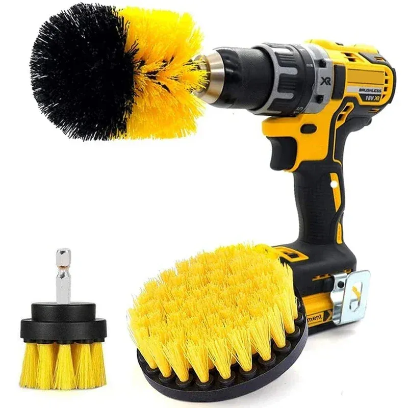 Kit de 3 brosses rondes en nylon pour perceuse, 2 , 3,5 et 4 pouces, pour le nettoyage de tapis, pneus et verre - Image 1