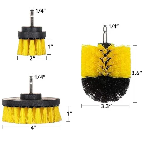 Kit de 3 brosses rondes en nylon pour perceuse, 2 , 3,5 et 4 pouces, pour le nettoyage de tapis, pneus et verre 7