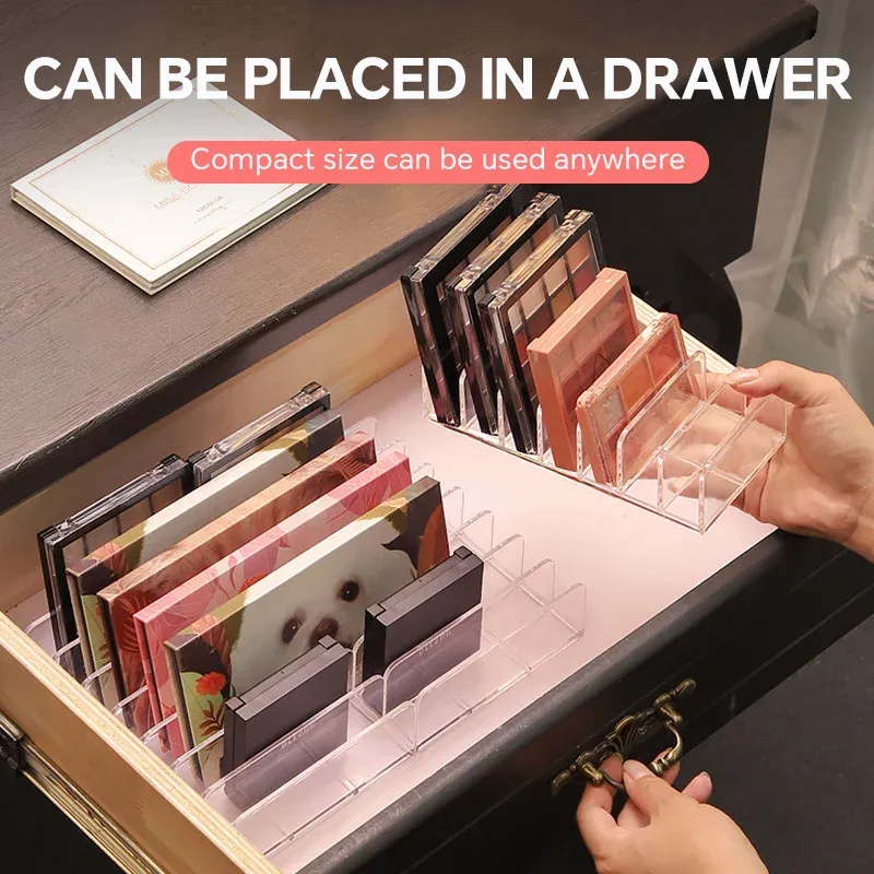Organisateur de maquillage à 7 compartiments, présentoir de bureau pour palettes de fards à paupières, étagère de rangement pour maquillage, blush, cosmétiques et outils de maquillage 5