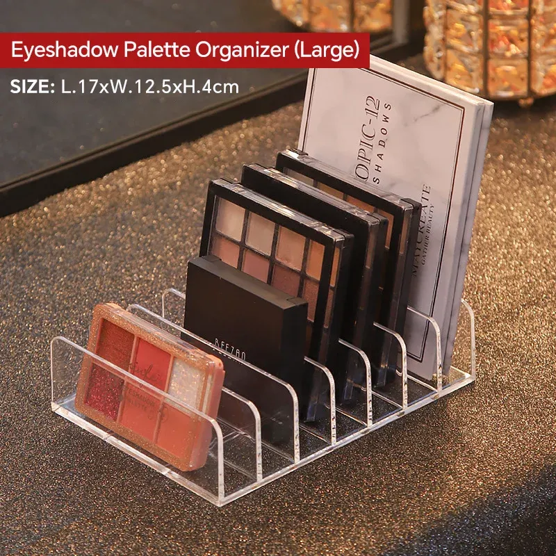 Organisateur de maquillage à 7 compartiments, présentoir de bureau pour palettes de fards à paupières, étagère de rangement pour maquillage, blush, cosmétiques et outils de maquillage 10