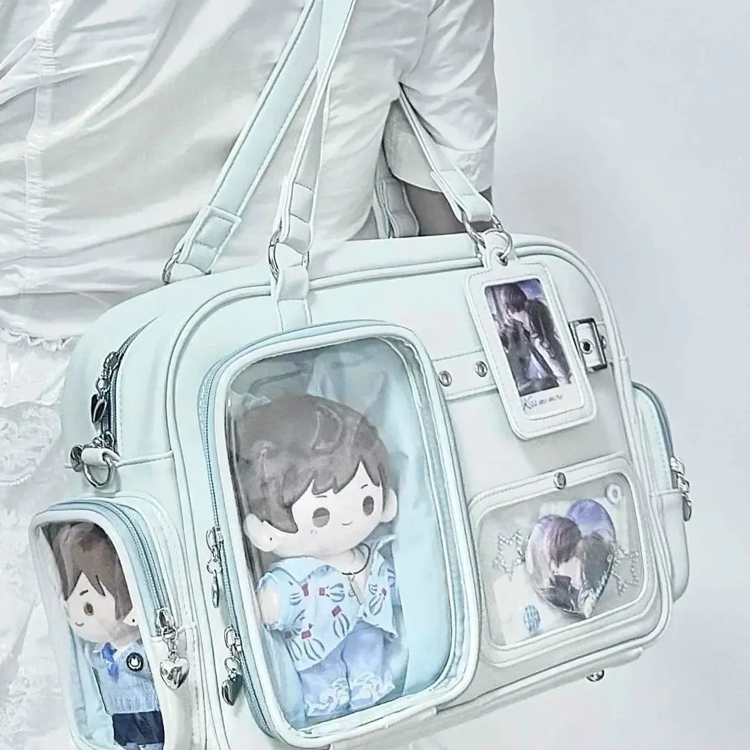 Sac à bandoulière Harajuku en cuir PU pour femme, grande capacité, style preppy chic, avec poupée à épingles 20 cm - Image 1