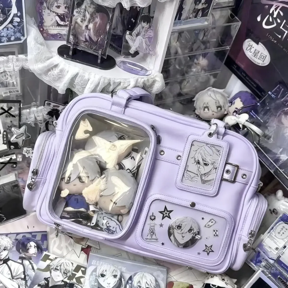 Sac à bandoulière Harajuku en cuir PU pour femme, grande capacité, style preppy chic, avec poupée à épingles 20 cm 4