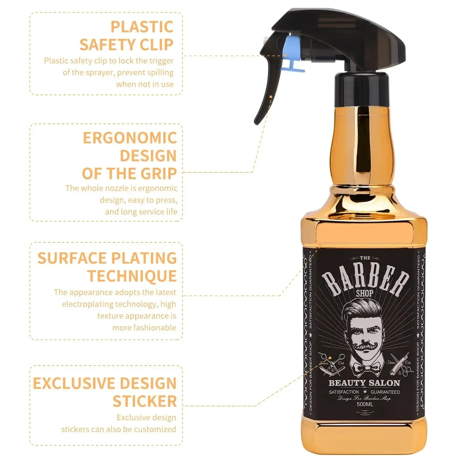 Vaporisateur continu africain pour salon de coiffure, bouteille de pulvérisation d'eau pour coupe de cheveux, accessoires de barbier, outils de barbier, 500 ml 4