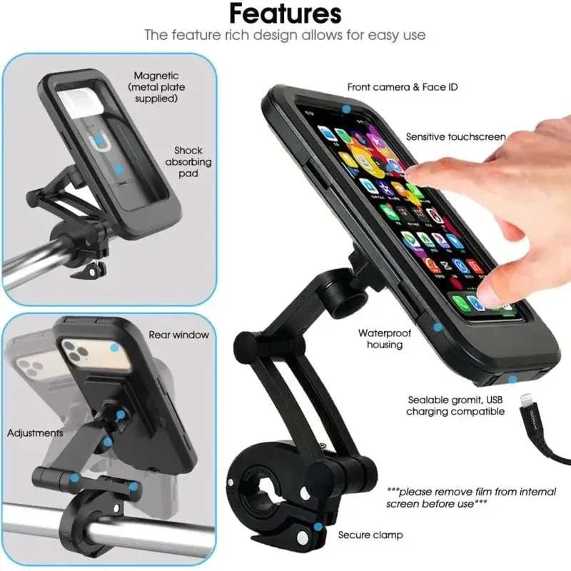 Support de téléphone rétractable et réglable pour vélo et moto, rotation à 360°, étanche et anti-chocs, compatible écran tactile 3