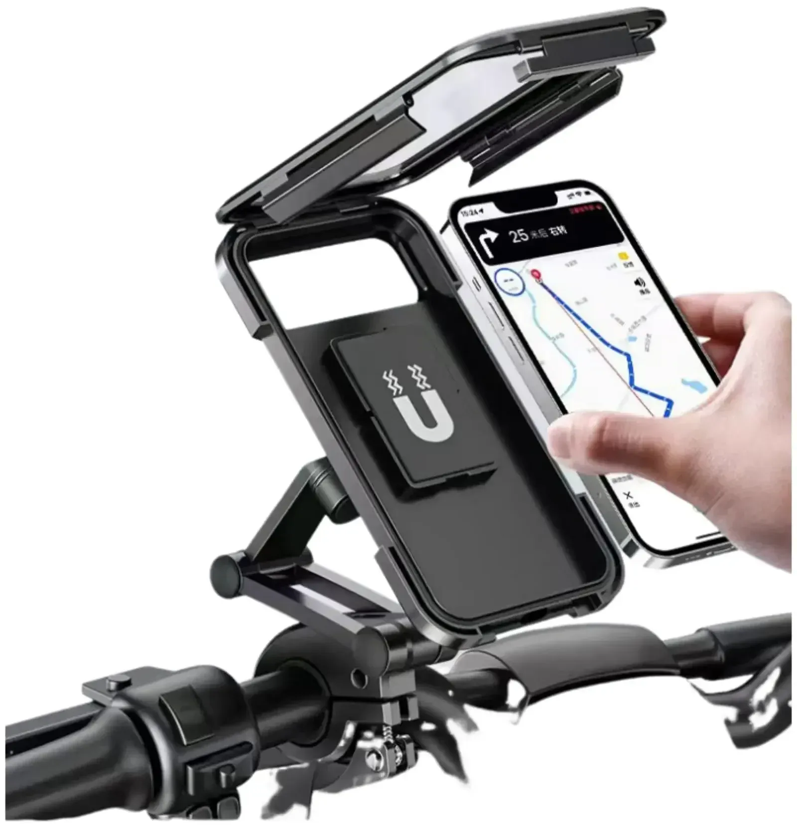 Support de téléphone rétractable et réglable pour vélo et moto, rotation à 360°, étanche et anti-chocs, compatible écran tactile 7