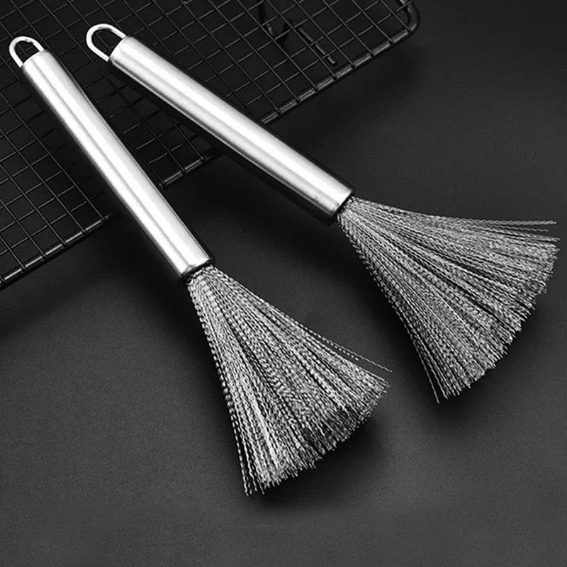 Brosse de nettoyage multifonctionnelle avec manche en acier inoxydable, brosse ménagère pour la maison, la cuisine et la salle de bain, lot de 1/2 - Image 1
