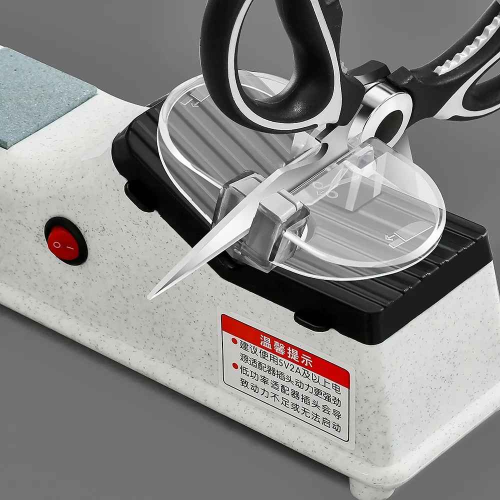 Aiguiseur électrique USB réglable pour couteaux de cuisine et ciseaux, meule blanche à grain moyen et fin 3