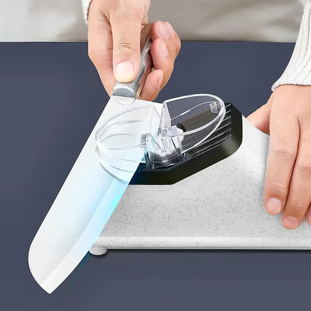 Aiguiseur électrique USB réglable pour couteaux de cuisine et ciseaux, meule blanche à grain moyen et fin 5