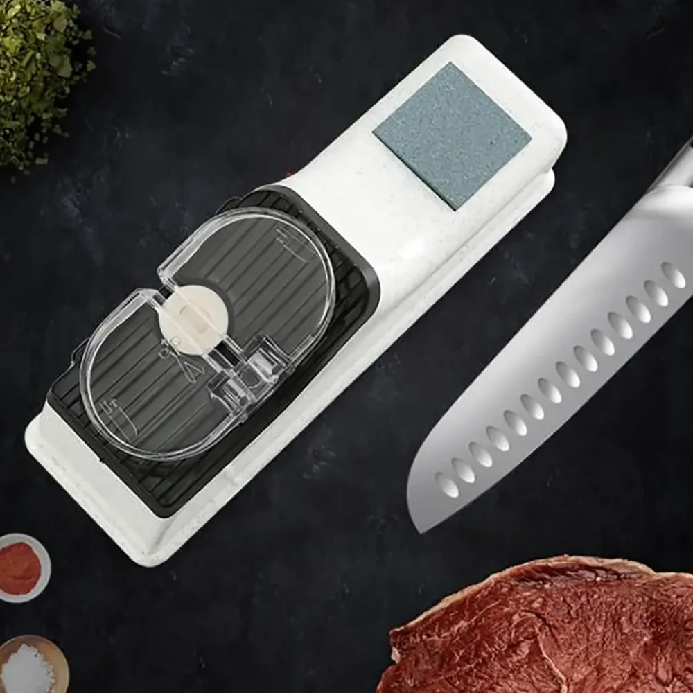 Aiguiseur électrique USB réglable pour couteaux de cuisine et ciseaux, meule blanche à grain moyen et fin 6