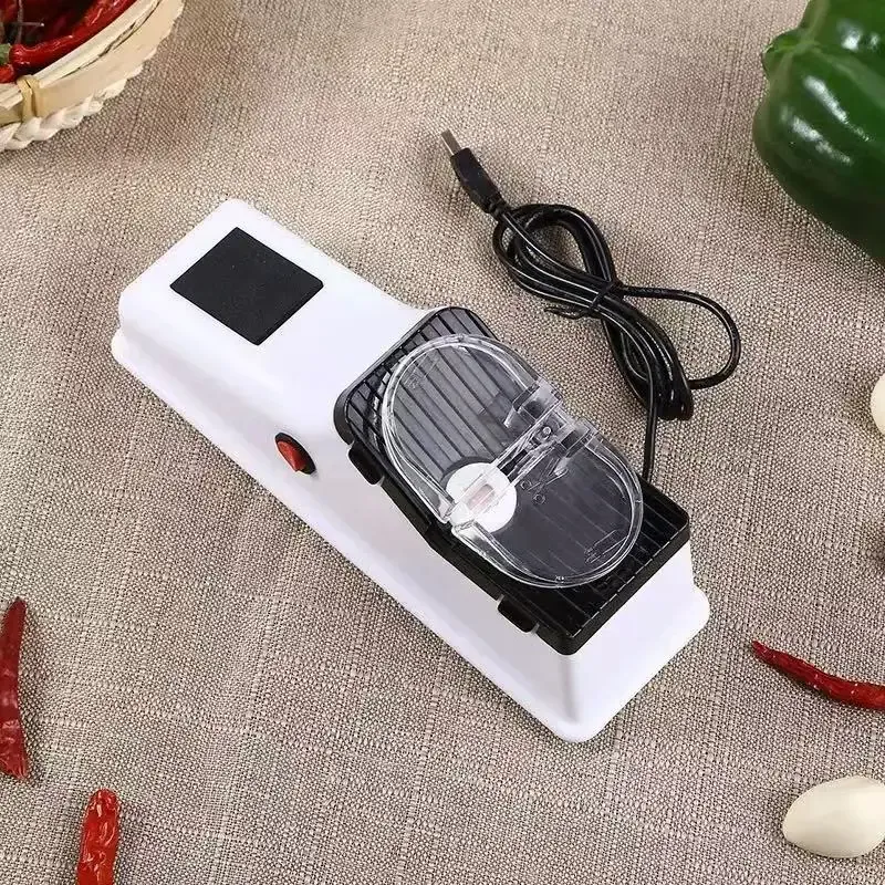 Aiguiseur électrique USB réglable pour couteaux de cuisine et ciseaux, meule blanche à grain moyen et fin 7