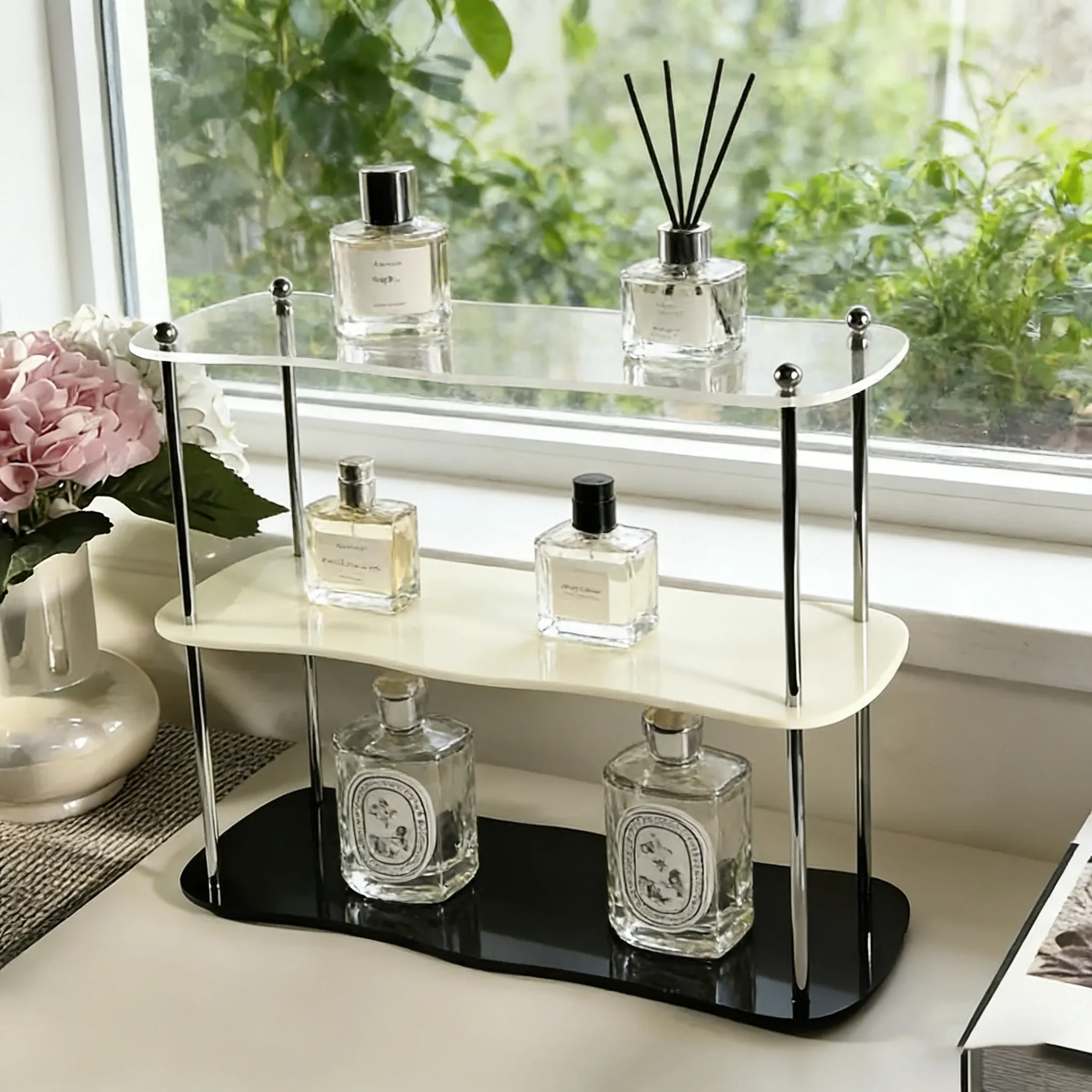 Étagère de rangement en acrylique 2 à 3 niveaux, présentoir amovible pour maquillage, parfums et tasses | Étagère cosmétique de bureau 3