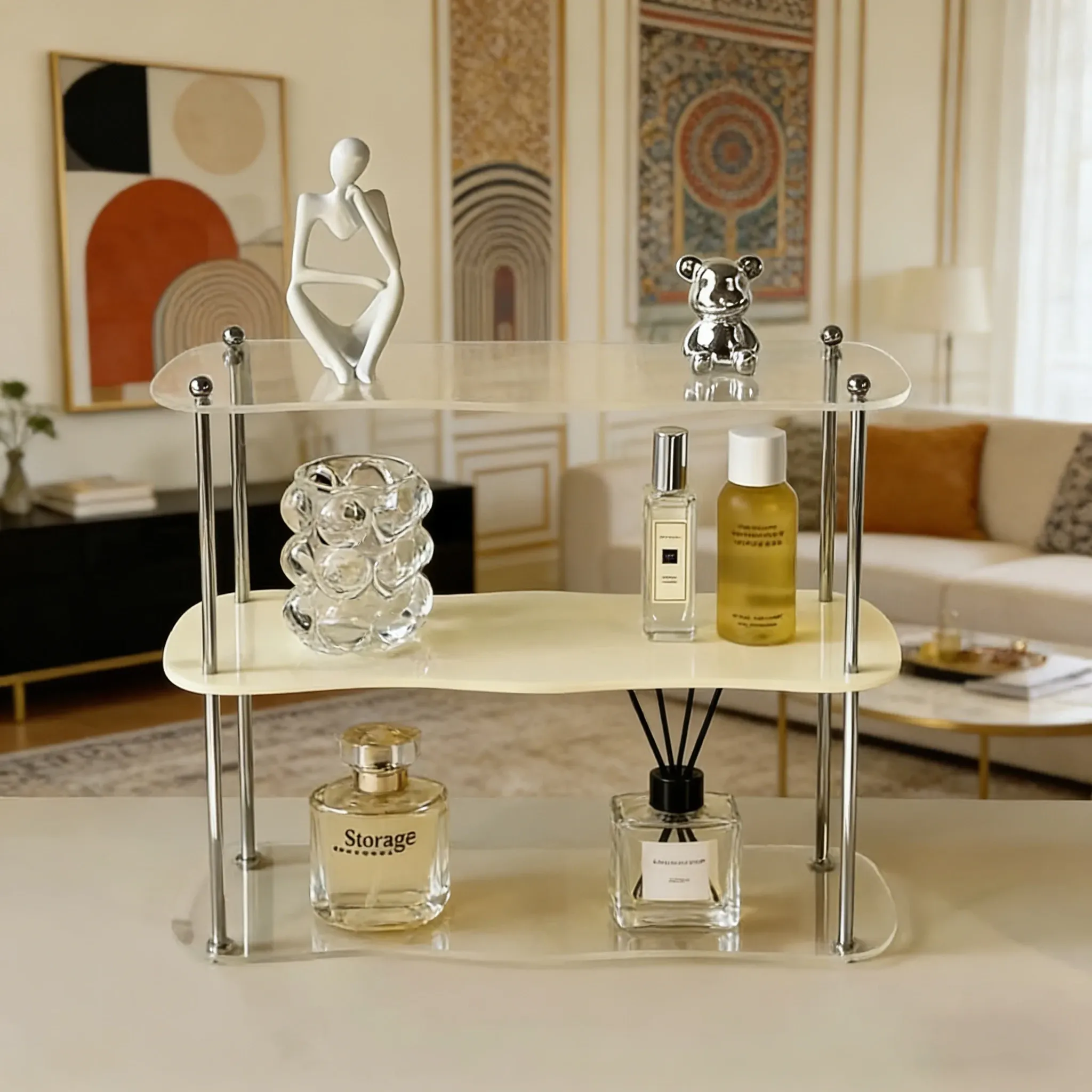 Étagère de rangement en acrylique 2 à 3 niveaux, présentoir amovible pour maquillage, parfums et tasses | Étagère cosmétique de bureau 2