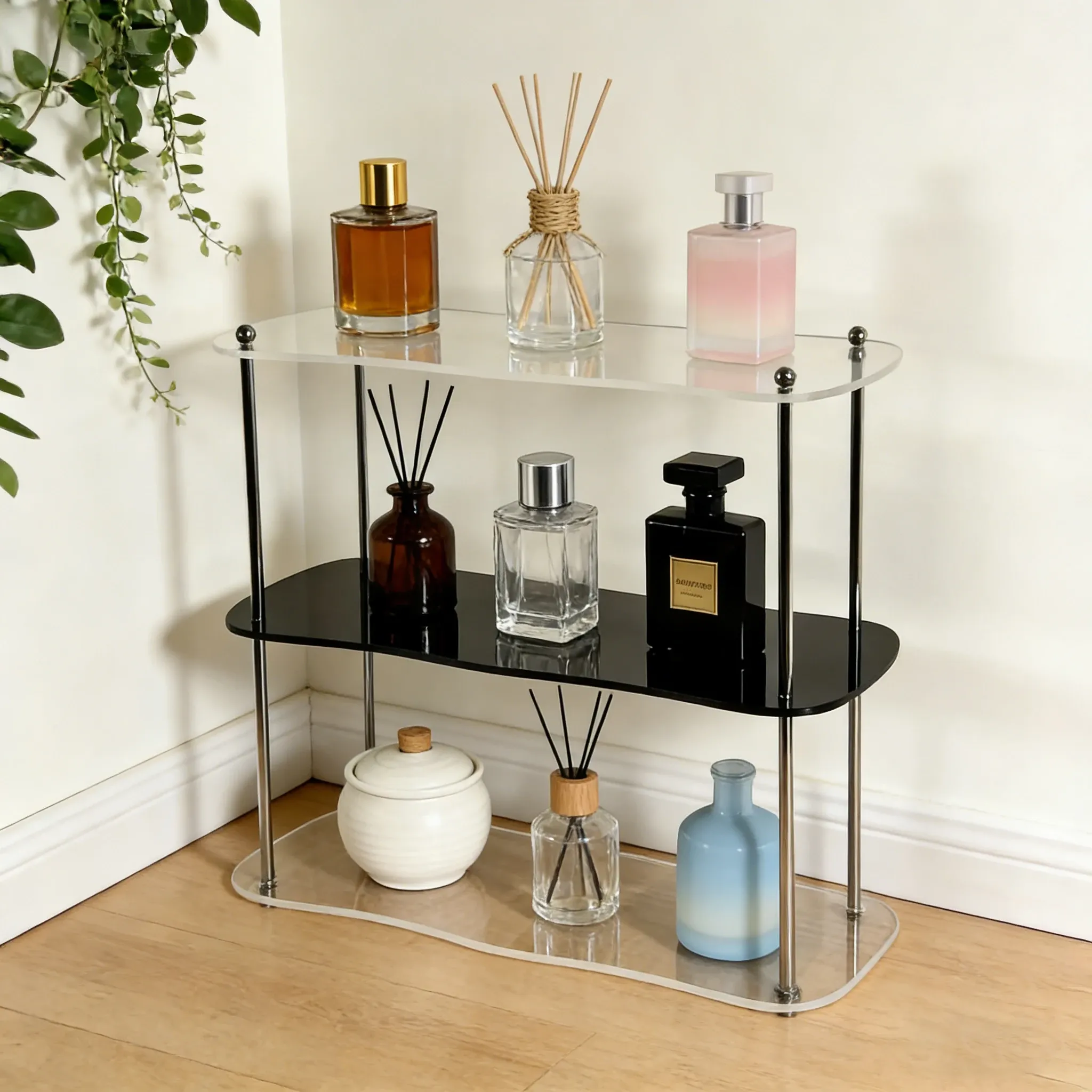 Étagère de rangement en acrylique 2 à 3 niveaux, présentoir amovible pour maquillage, parfums et tasses | Étagère cosmétique de bureau 4