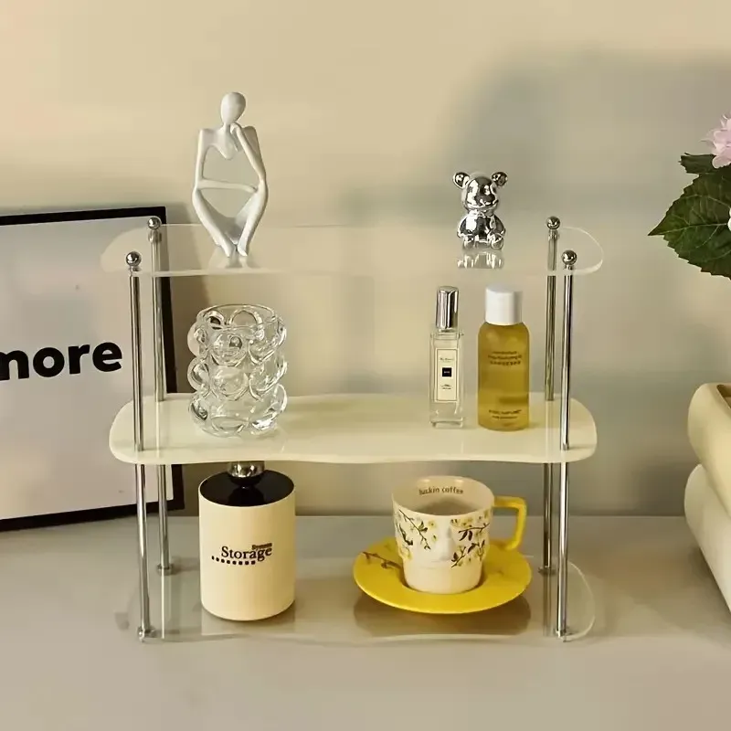 Étagère de rangement en acrylique 2 à 3 niveaux, présentoir amovible pour maquillage, parfums et tasses | Étagère cosmétique de bureau 9